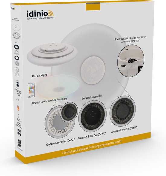 IDINIO WiFi LED Plafondlamp 50 cm – Multicolor – Voor Google Nest / Echo Dot