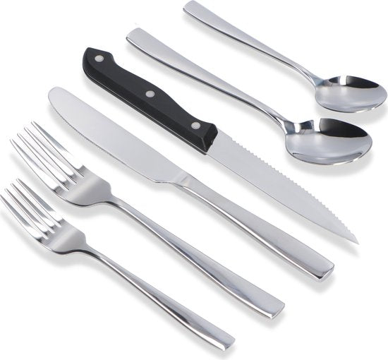 Deleca 8 Persoons Bestekset (48-delig) - Lepels, Messen, Vorken & Steakmessen - Vaatwasserbestendig - Zilver / RVS