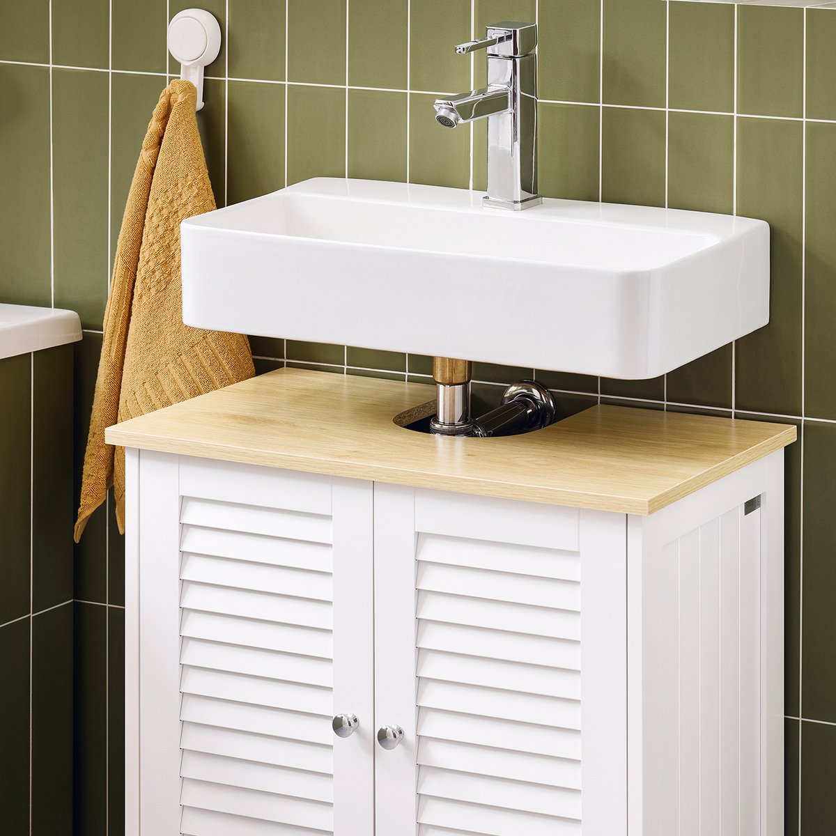 SoBuy Badkamermeubel FRG237-WN - Wastafelonderkast - Lamellendeur - 60 x 35 x 59 cm - Donkergrijs