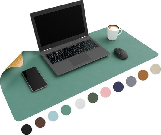 WURK Dubbelzijdige Bureau Onderlegger Kunstleer en Kurk - Bureau Organizer - Muismat - Turqoise Kurk - 80x40