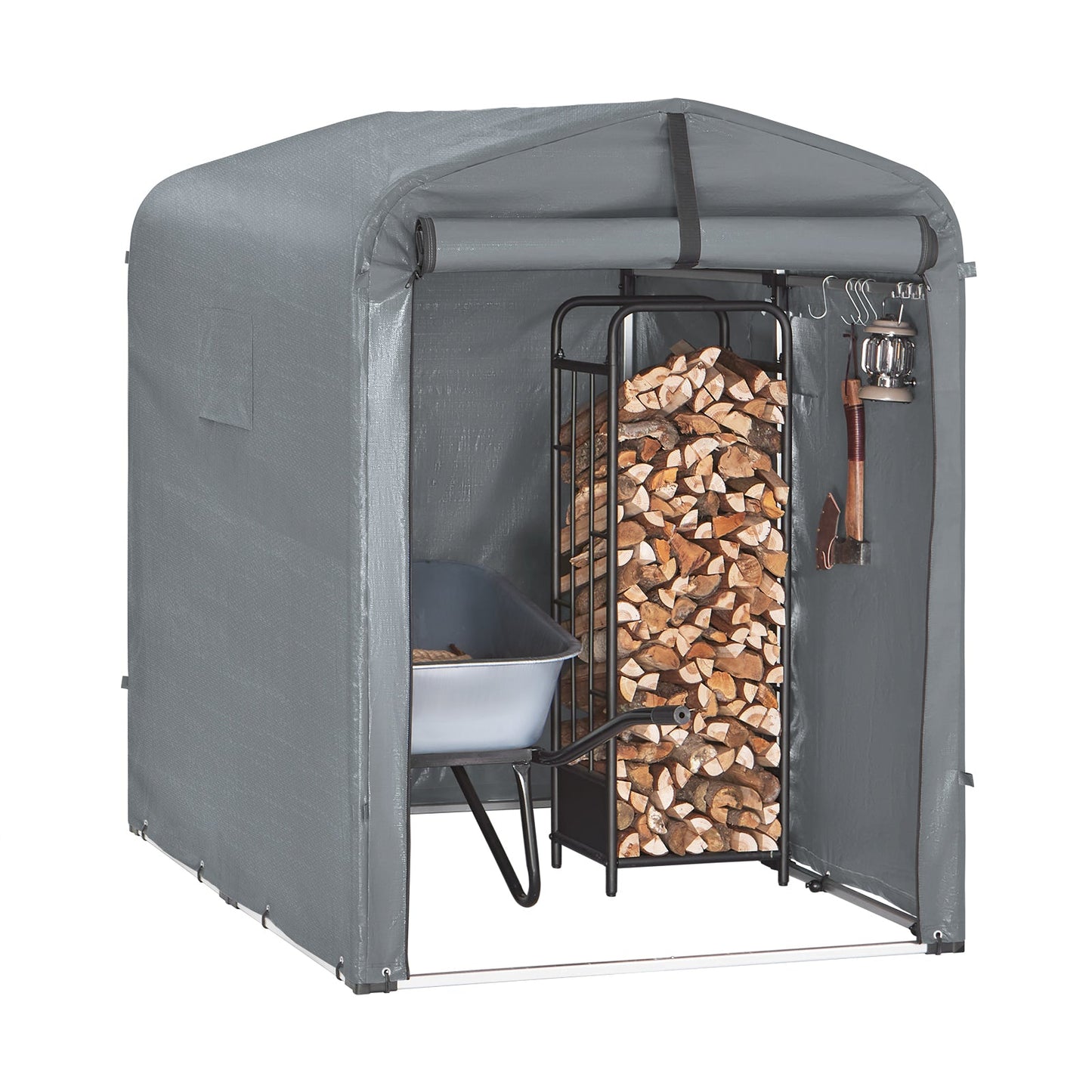 sobuy Tuinhuis voor buiten – waterdicht motorhuis met haken – fietsschuur & gereedschapopslag – grijs – 120 × 176 × 163 cm