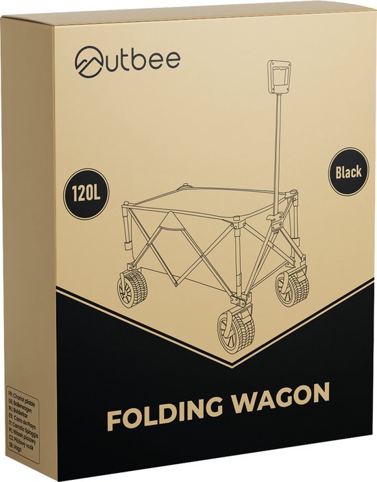 Outbee Bolderkar - Bolderkar Opvouwbaar - Bolderwagen - 120Liter Inhoud - Met Wielslot- 120kg Draagvermogen - Zwart