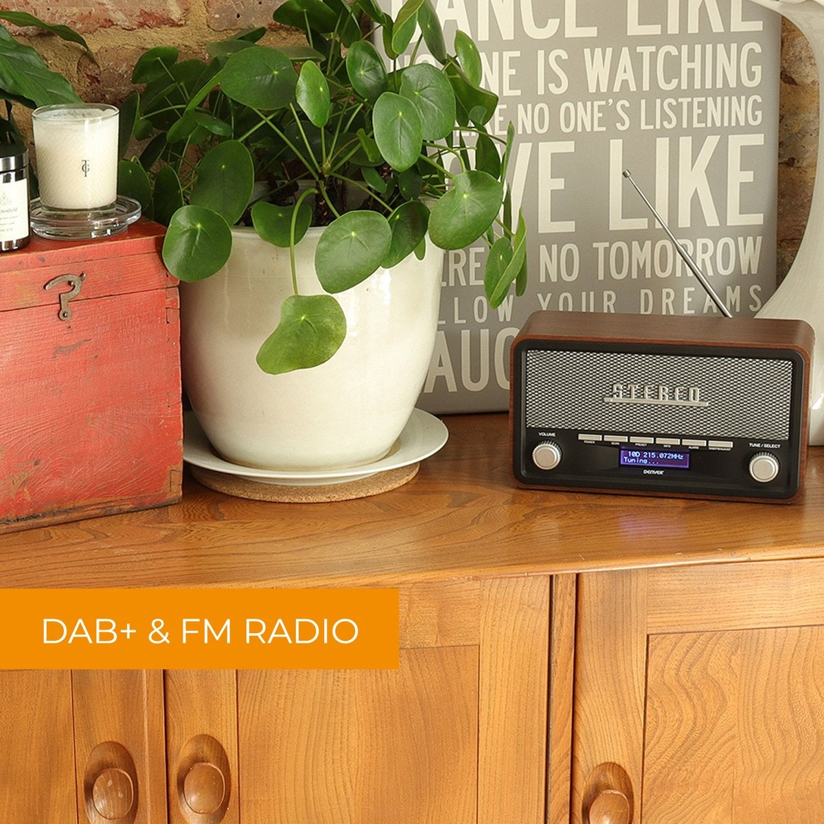 Denver DAB Radio - Retro Radio - Bluetooth - DAB+/ FM - Dimbaar - Batterijen & Netstroom - DAB18