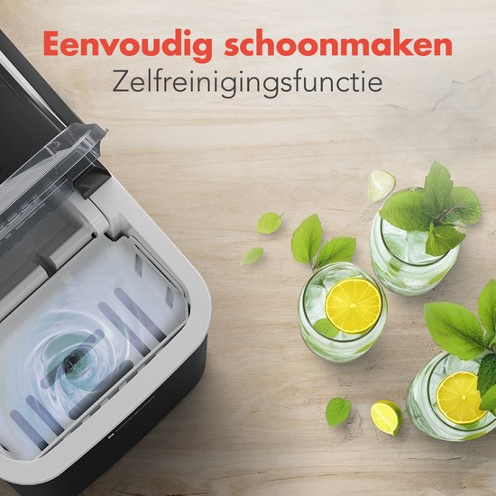 KitchenBrothers IJsblokjesmachine - 1.5L - IJsblokjesmaker - IJsschep – 12kg/24 uur - Draagbaar - Zelfreinigingsfunctie - Gunmetal RVS