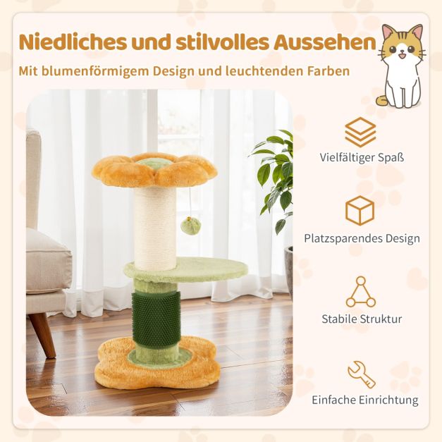 Coast Bloem Kattenboom – Kleine Krabpaal met Pluche Zitplek 40 x 40 x 69 cm – Geel