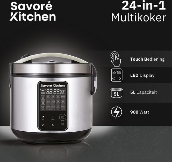 Savoré Kitchen MultiTaste Multicooker 5L met 24 kookfuncties - Multicookers - Rijstkoker - Stoomkoker - Touch Bediening