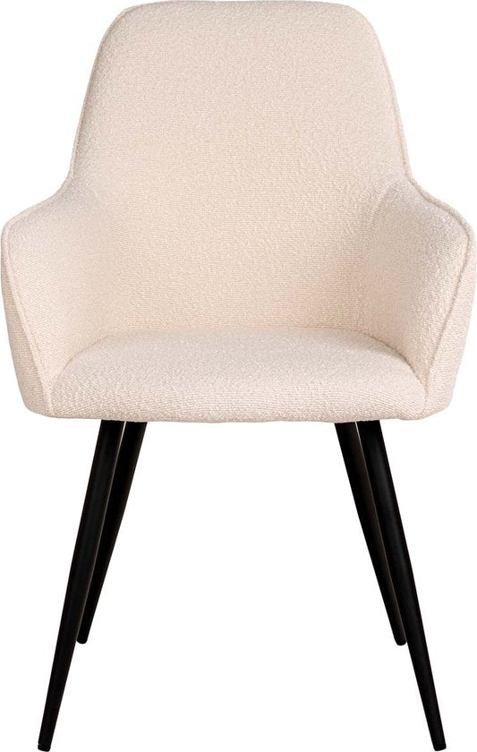 House Nordic - Harbo Eetkamerstoel Bouclé Wit met Zwarte Poten - Set van 2 (65x57x87 cm)