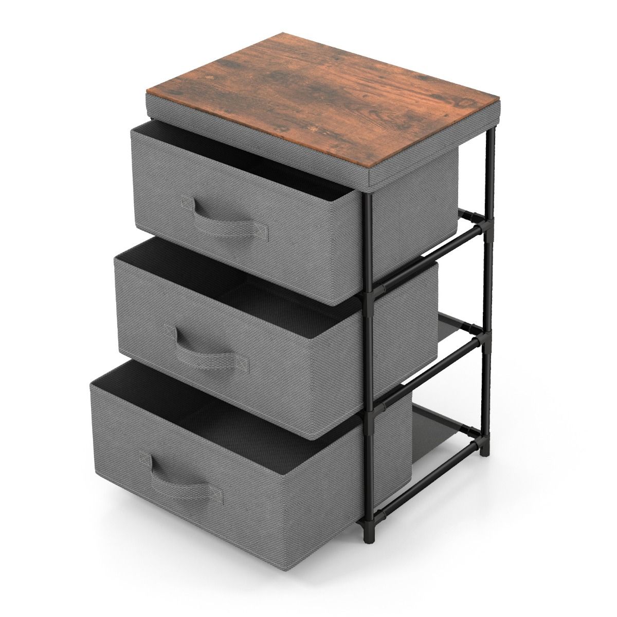 Coast Nachtkastje met stoffen lades - metalen frame - opbergkast - grijs - 40 x 30 x 62 cm