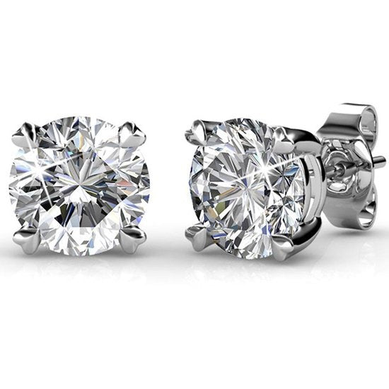 Yolora Dames Oorbellen - Rond Kalpa Camaka Kristallen - Zilverkleurig - 18K Witgoud Verguld - Vrouwen Oorknoppen Zilver - Oorknopjes - Sieraden - Luxe Giftbox - Geschenkdoos - Cadeau doos - Mooie Cadeauverpakking - Moederdag Cadeautje