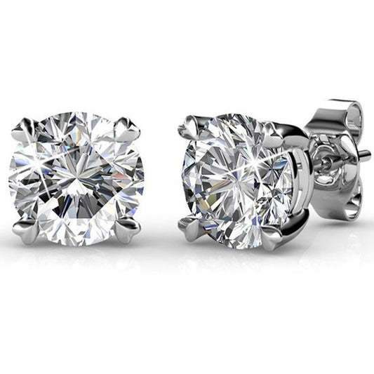 Yolora Dames Oorbellen - Rond Kalpa Camaka Kristallen - Zilverkleurig - 18K Witgoud Verguld - Vrouwen Oorknoppen Zilver - Oorknopjes - Sieraden - Luxe Giftbox - Geschenkdoos - Cadeau doos - Mooie Cadeauverpakking - Moederdag Cadeautje