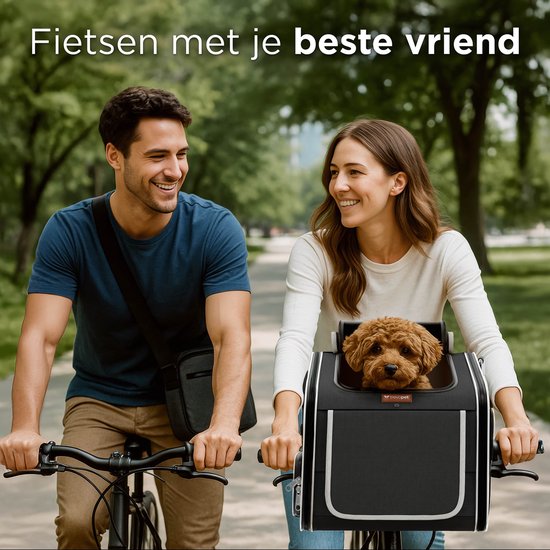 TrevoPet® Hondenfietsmand Voorop - 4-in-1 Fietsmand Hond, Draagtas, Rugzak & Autostoel - Geschikt voor Alle Fietsen - Voor Honden tot 8 kg - Zwart