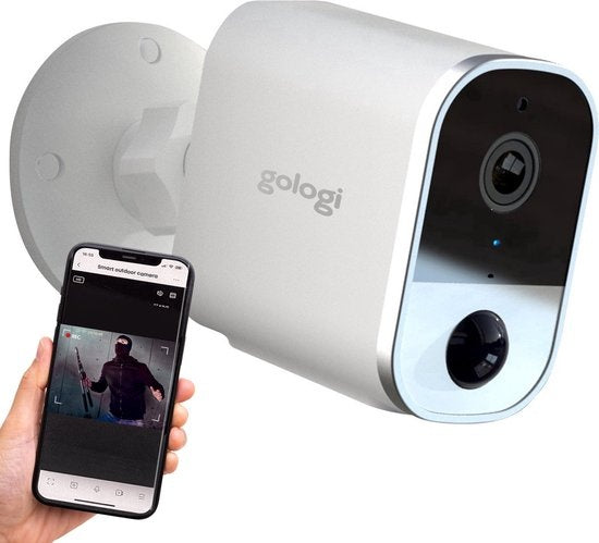 Gologi draadloze beveiligingscamera – oplaadbaar – Full HD nachtzicht & bewegingsdetectie – 12 x 5 x 8 cm – wit