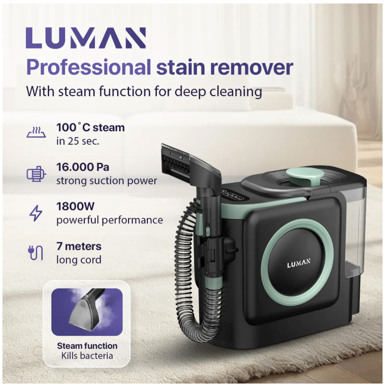 LUMAN 10 in 1 Tapijtreiniger Pro 1800W - 100°C Stoomfunctie en Zelfreinigend - Vlekkenreiniger - Stoomreiniger - Zetelreiniger - Reiniger voor bank, vloer, auto en tapijt - 7 Meter Snoer