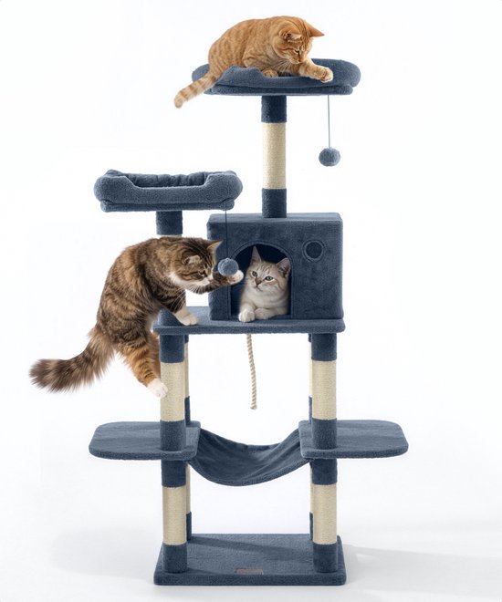 Jake en Jacky Krabpaal voor Katten - Kattenkrabpaal - Krabmeubel - Kattenboom - Krabpalen - Kattenhuis - Donkergrijs - 147 cm Hoog