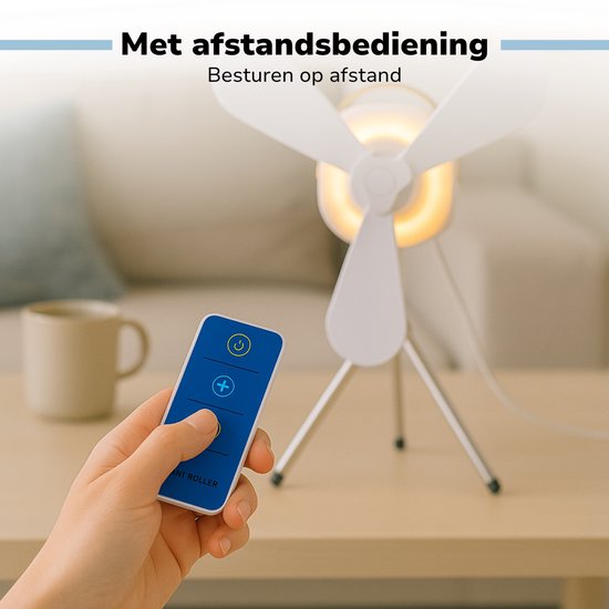 Lifetime Air Tafelventilator - Ventilator USB-C Oplaadbaar - Statief Ventilator met Nachtlampje en Afstandsbediening - Ventilator met Afstandsbediening en 3 Snelheden - Wit