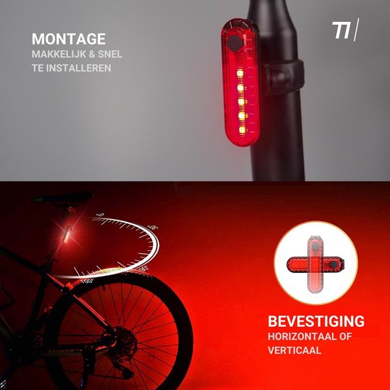 TIKKENS LED Fietsverlichting Set - Fietslamp USB Oplaadbaar - Fietslampjes Voorlicht & Achterlicht - MTB & Racefiets Verlichting - Waterdicht Fietslicht voor en achter