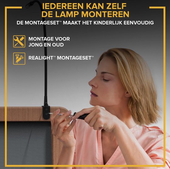 Realight LED Leeslamp voor Bed Set van 2 - 58 cm - Zwart - Dimbaar Bedlampje met Touchbediening en 2,5 Meter Snoer