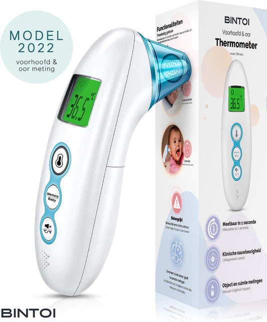 Bintoi® X100 Infrarood Thermometer – Digitale Oor- en Voorhoofdthermometer – Koortsthermometer voor Baby’s & Volwassenen – 1 Seconde Meting – 3-in-1 Temperatuurmeter – Incl. Batterijen