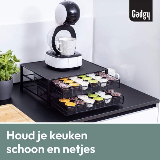Gadgy Dolce Gusto Capsulehouders 2 Lades - Capsulehouder met lade - Koffie Cuphouder 72 capsules - Padhouder - RVS - Zwart - Antislip & Trilling Dempend