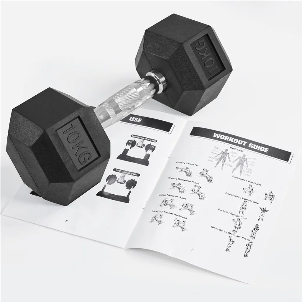 Yaheetech Halterset 2 x 10 kg – Zwart – Rubber Hex Dumbbells – 32 x 13,5 x 12 cm
