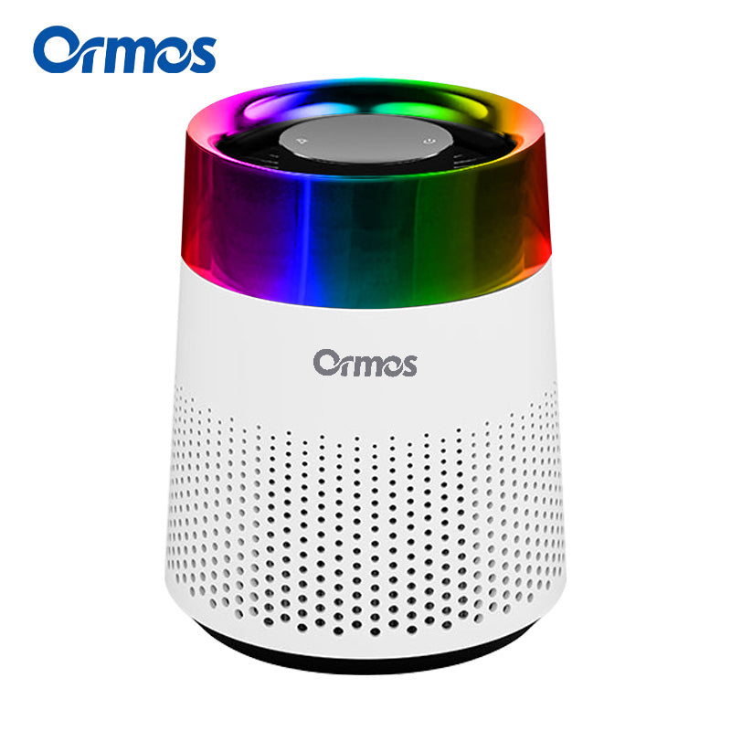 Ormos Luchtreiniger met H13 HEPA-filter - Drievoudige Filtratie en Negatieve Ionen - Fluisterstil onder 36 dB - Sfeerlicht in 7 Kleuren