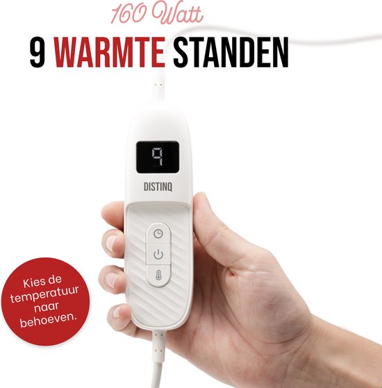 DistinQ Elektrische Bovendeken XXL 180x160 cm - 2 persoons omslagdeken - 160Watt - Automatische Uitschakeling - Oververhittingsbescherming - 9 Standen - Warmtedeken - Beige Energiezuinig -