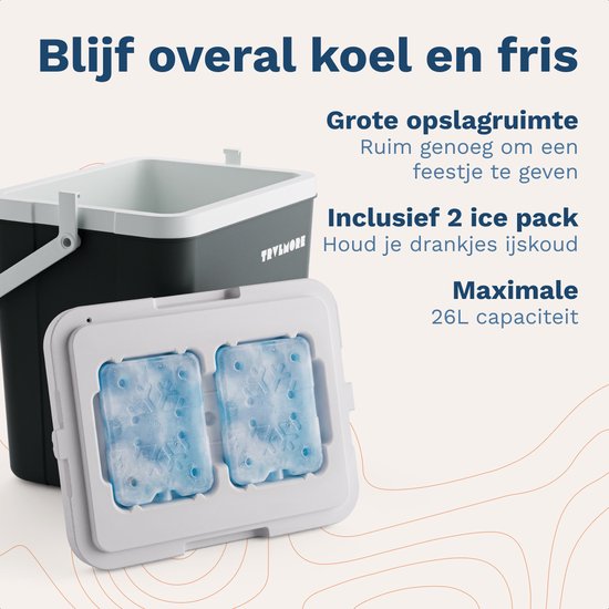 TRVLMORE Koelbox 26L - 65 Uur Koeling - Frigobox - Inclusief 2 Koelelementen - Antraciet
