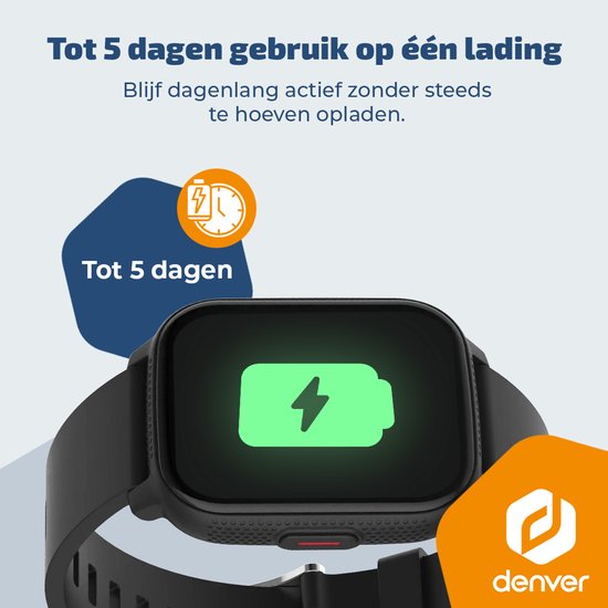 Denver Smartwatch - Android iOS - Notificaties - Sporthorloge - Hartslagmeter - Saturatiemeter - Slaapmonitor - SWC184B - Zwart