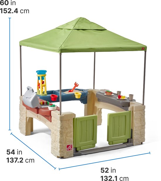 Step2 All Around Playtime Patio with Canopy Speelhuis - Patio van kunststof - Geschikt voor kinderen in Rolstoel en Mindervaliden - Met Speelkeuken & accessoires - Zand en water speelgoed
