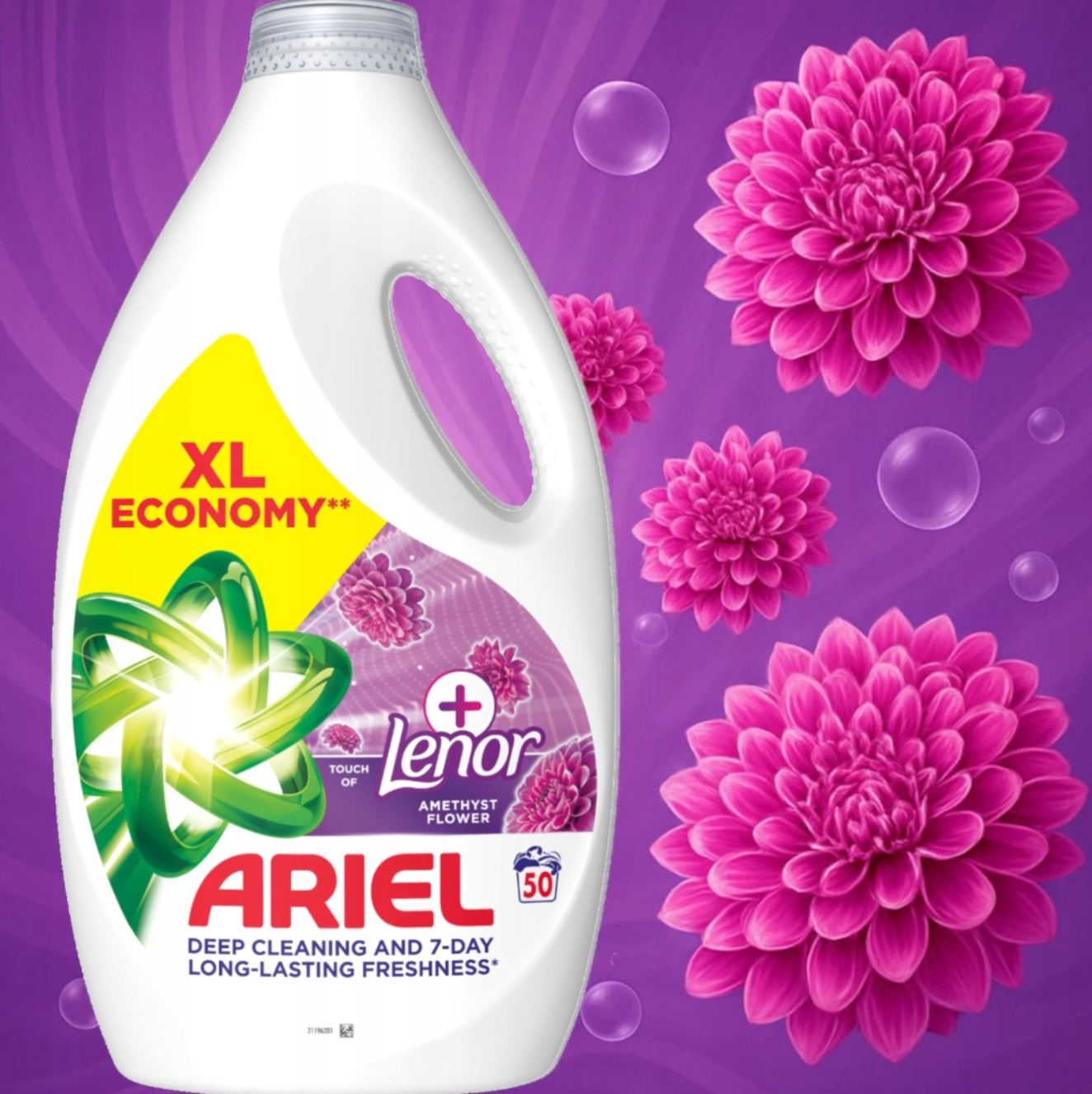 Ariel Dieptereinigend Wasmiddel met Lenor Amethist Bloem - 2,25 Liter - 50 Wasbeurten