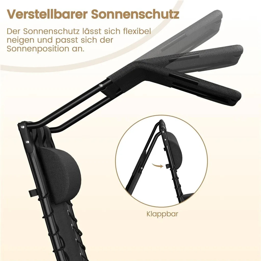Yaheetech Zero Gravity Ligstoel 166 x 64 x 70 cm - Zonnedak - Nekkussen/Bekerhouder - Zwart