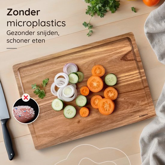 Deleca 3x Snijplankenset Culina - Dikte 3 cm - Snijplanken (33x25 / 38x28 / 43x30 cm) - Met Houder - Voor Keuken, Serveerplank, Kaasplank, Borrelplank, Snijplank en Tapasplank - Acacia Hout