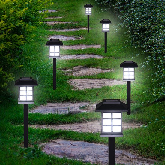 Tuinlamp – Set van 6 Zonne energie 8,6x8x6x38cm Prikstok - Zwart