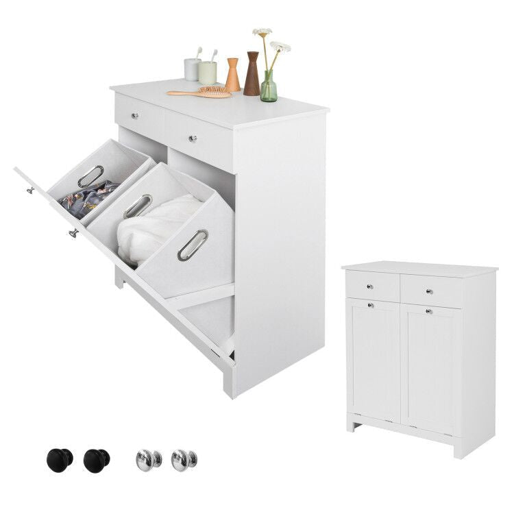 SoBuy BZR33-W Badkamerkast - Met 2 Wasmanden - Met 2 Laden - Wit - 78x90x38 cm