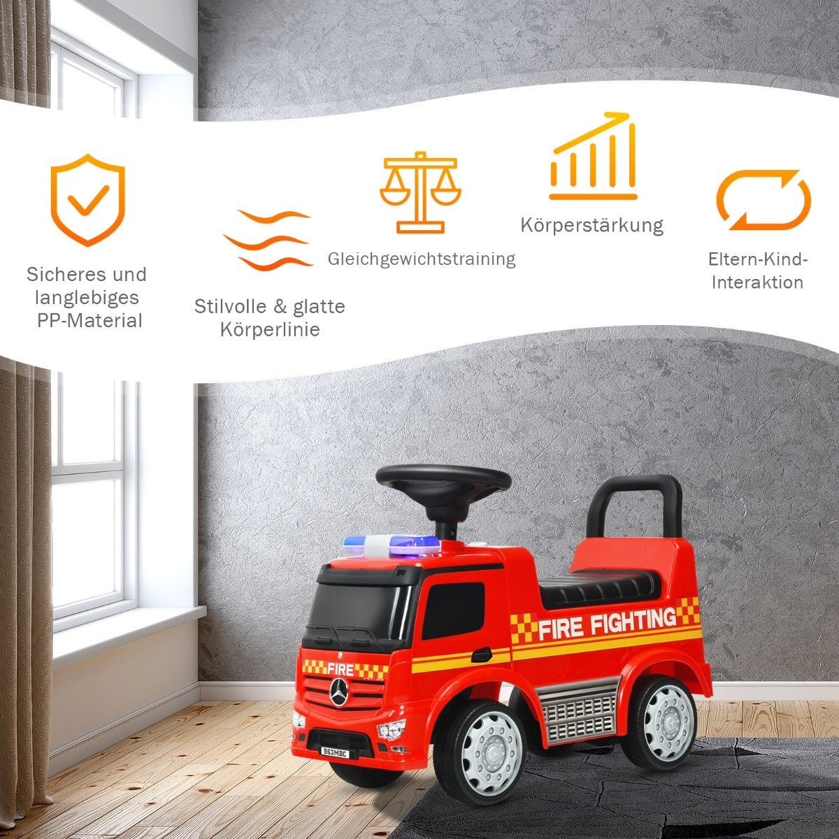 Coast Children's Fire Fighting Car Licensed Mercedes Benz Sliding Car 62 x 29 x 43 cm rood