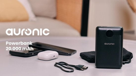 Auronic Powerbank - Geschikt voor iPhone 12/13/14/15 en Samsung S21/S22/S23 - 20.000 mAh - 22.5W - 3 Oplaadpoorten - Snelladen via USB-A en USB-C - Zwart
