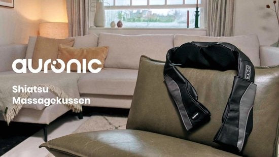 Auronic Shiatsu Massagekussen - Elektrisch Nekmassage Apparaat - Massage Apparaten - Nek en Schouder - Infrarood - Inclusief Draagtas - Zwart/Blauw