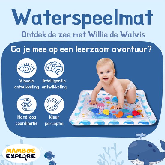 Mamboe Waterspeelmat Willie de Walvis – Tummy Time Speelmat voor Baby’s – BPA-vrij