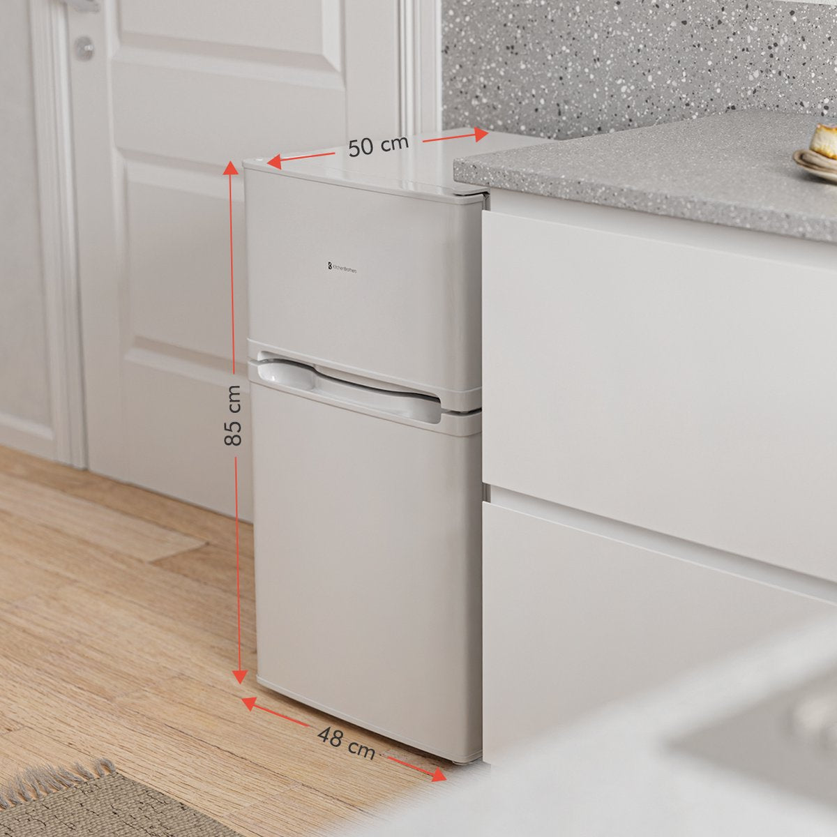 KitchenBrothers Koelkast - 61L Koelvak - 24L Vriesvak - Koelvriescombinatie - Vrijstaand - 50x48x85 cm - Wit
