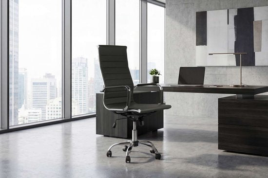 Feel Furniture - Luxe Bureaustoel - Hoge Rugleuning - Donkergrijs met Zilveren Frame