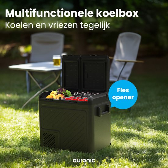 Auronic Elektrische Koelbox - Compressor - Twee Zones - 12V 230 Volt - Camping Koelkast - Auto - Vriezen en Koelen - 55L - Frigobox - Zwart/Grijs