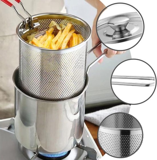 Ceruzo Mini Frituurpan – 1.2L – RVS – Met Mandje – Voor Gasfornuis