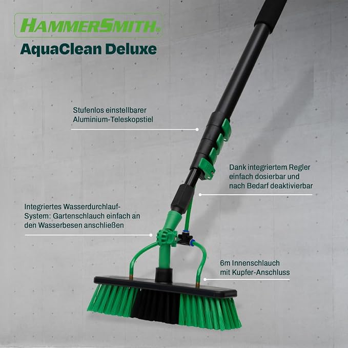 Hammersmith AquaClean Deluxe Waterborstel - Telescopisch 3,6 m - Tuinslang Aansluiting - Ramen/Zonnepanelen