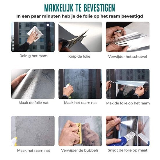 Homewell Zonwerende HR Raamfolie 120x300cm - Statisch Isolerende folie met Spiegeleffect - Zwart (incl. Rakel)