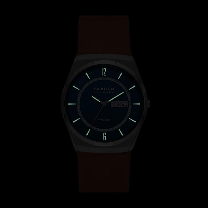 Skagen Melbye Titanium 40 mm - Grijze titanium kast - Blauwe wijzerplaat - Bruine leren band