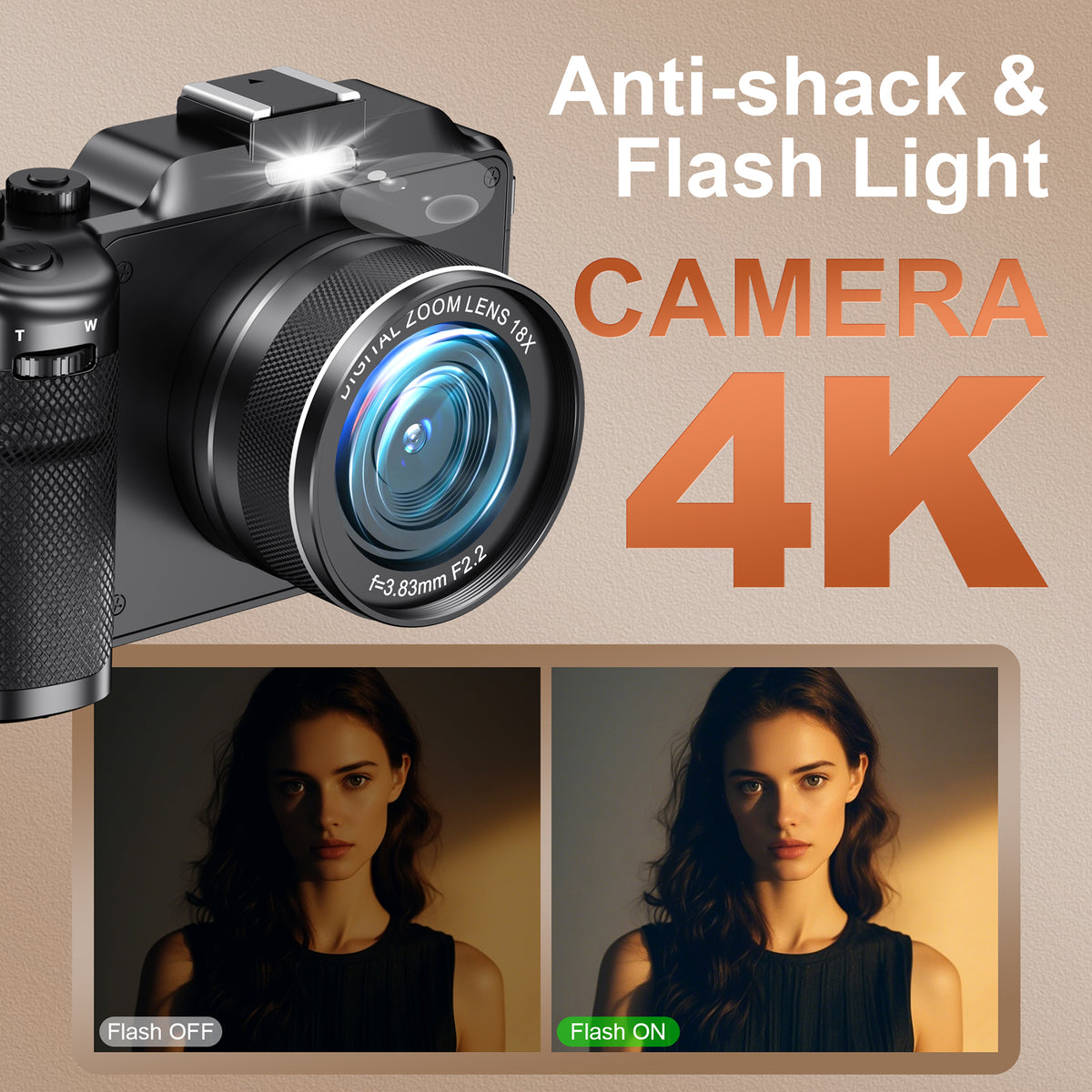 KOMERY X9 digitale 4K-camera - 64 MP - zwart