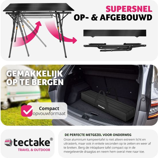 tectake®- Aluminium campingtafel kampeertafel - opvouwbaar - in hoogte verstelbaar - LxBxH: ca. 90x52x47cm - zwart - 404983