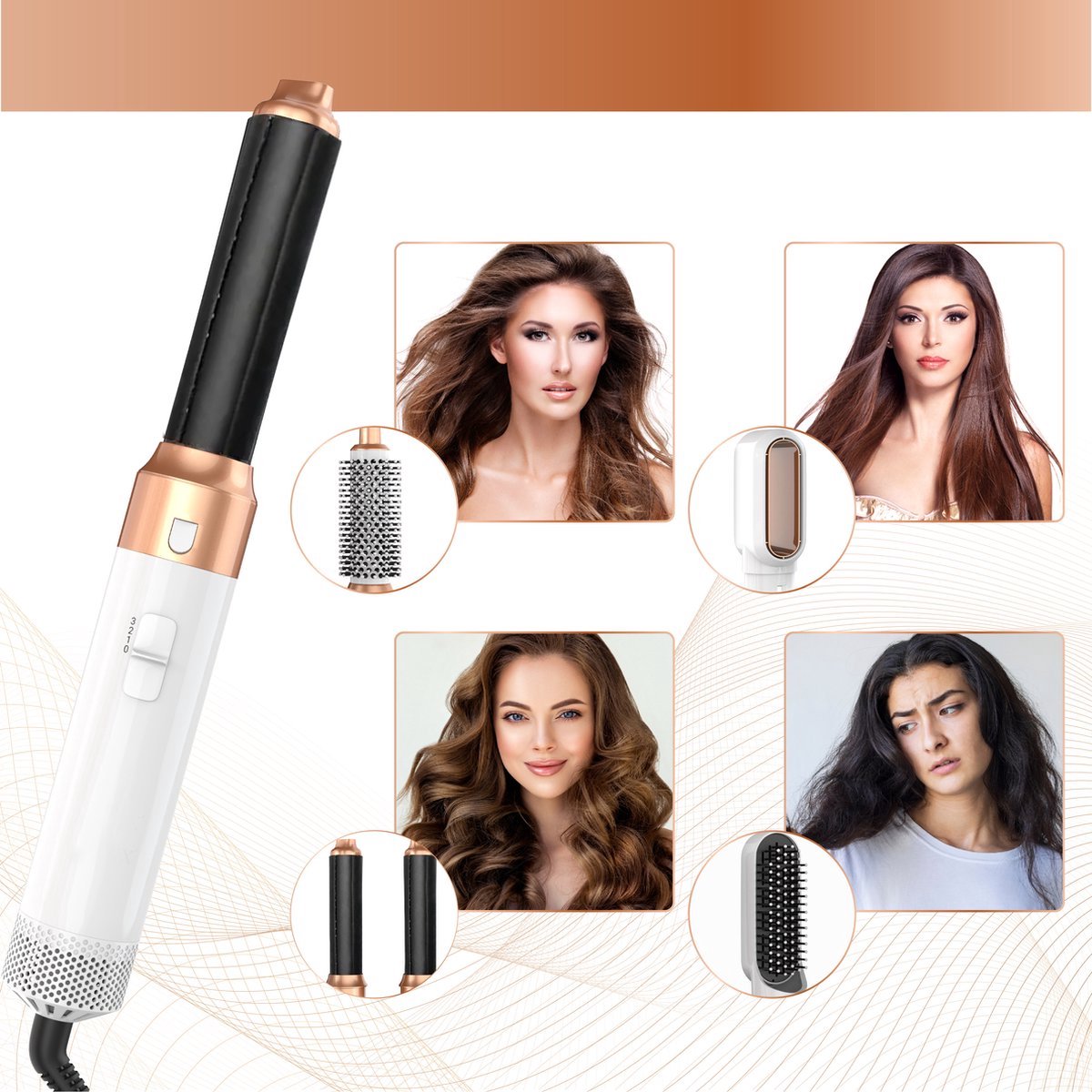 Professionals Airstyler - 5 in 1 Hairstyler - Incl. Reistas - Föhnborstel - Multistyler - Hairwrap - Krulborstel - Haarstyler - Hairstyler - Stijltang - Wit