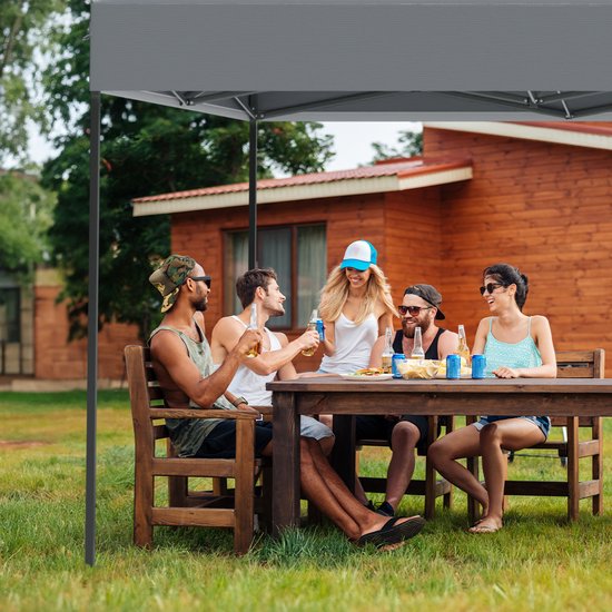 LifeGoods Partytent - Paviljoen - Easy Up - Opvouwbaar - Waterdicht - Met Draagtas Met Wieltjes - 300 x 600 cm - Donkergrijs