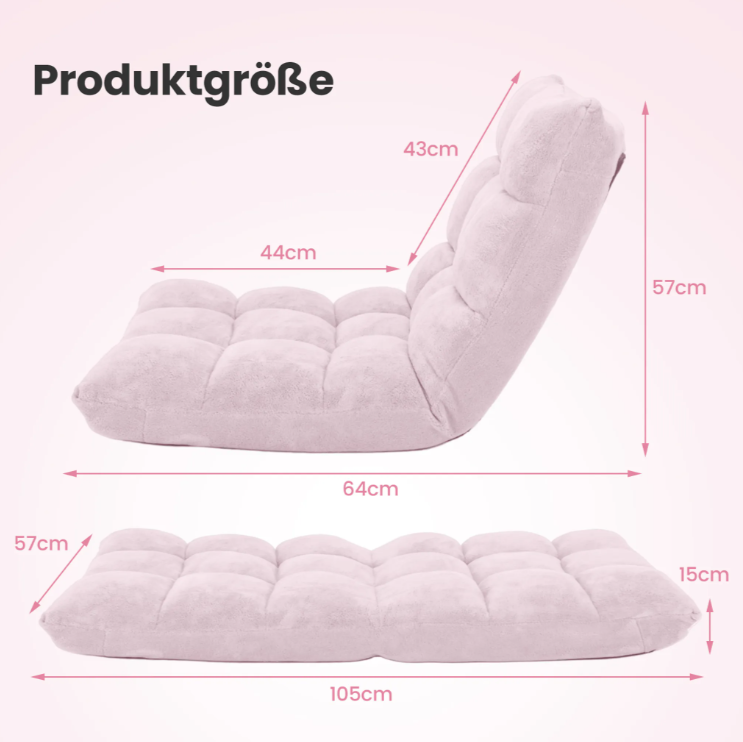 Coast Vloerstoel - Verstelbare Rugleuning - Gewatteerd - 90Kg Draagvermogen - 105 x 56 x 15 cm - Lichtroze